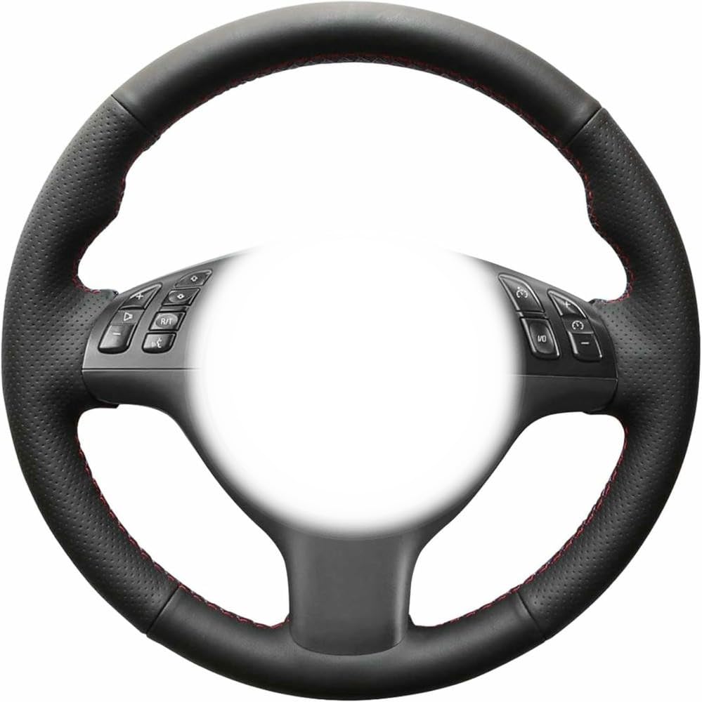 Funda de Volante de Cuero Negro Cosida a Mano para BMW Serie 3 E46 (2000-2006) y Serie 5 E39 (2000-2003). Funda de Microfibra Transpirable para Volante.