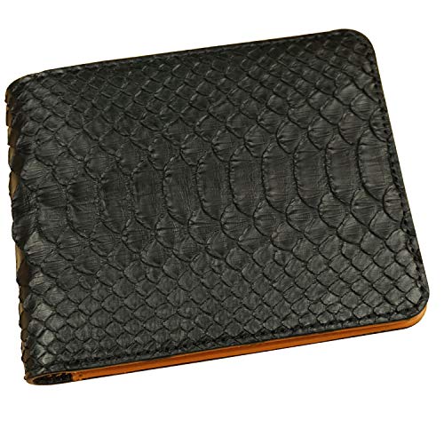 Black Python Leather Wallet for Men, Full Grain Python Leather Wallet, Bifold Stylish Wallet, Men's Billfold Wallet