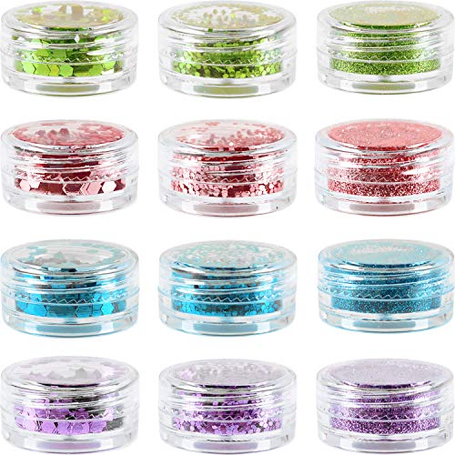 Glitter Wenida 12 Colors Holographic Cosmetic Festival Powder Sequins Craft Glitter for Arts Face Hair Body Nail