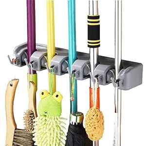 Vicloon Broom Mop Holder Tidy Organizer, Wall Mounted Organizer with 5 Position 6 Hooks for Brush Mop and Broom Tool…