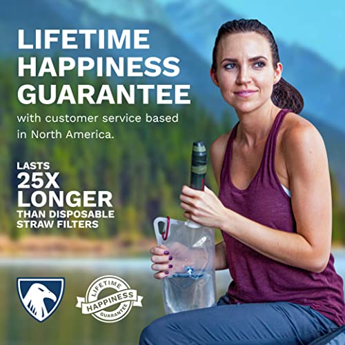 Survivor Filter Squeeze Kit - Water Purifier Survival Straw With Collapsible Water Bottle - Virus Tested Survival Straw With 3 Stage Filtration - Water Filter For Camping #TOP5