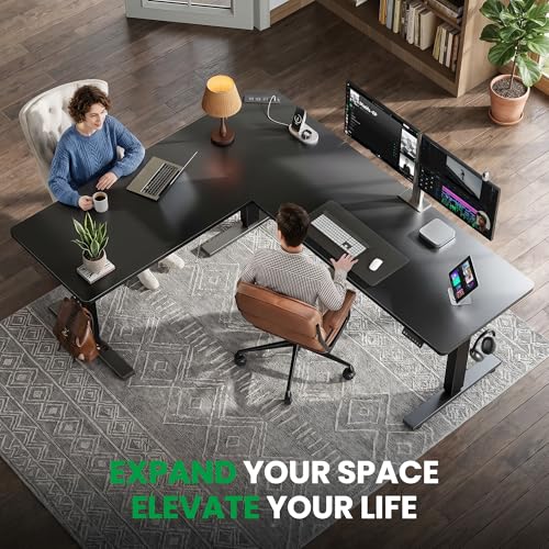 Image of SIAGO L-Shaped Standing Desk - 63 x 55 Inch Adjustable Corner Standing Desk with Charging Station - L Shape Sit Stand Table with Memory Controller, Splice Board for Home Office