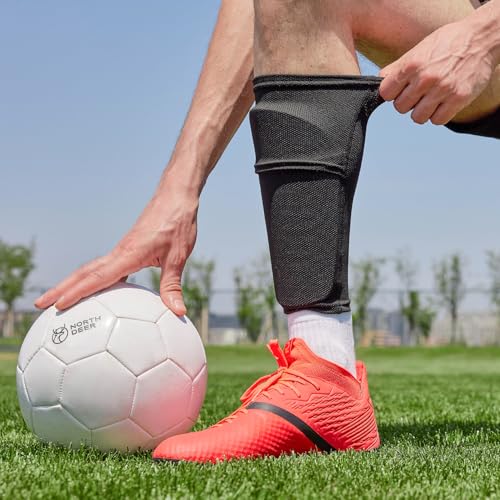 Northdeer Soccer Shin Guards Sleeves with Optimized Insert Pocket 1Pair (Black S) - Thumbnail 6