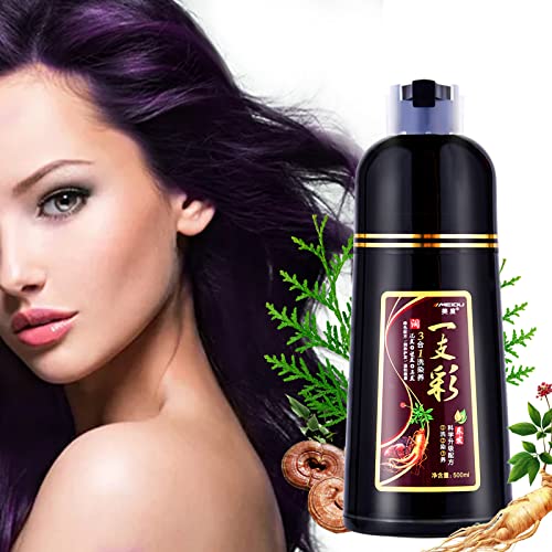 LEORX 500ml Herbal Hair Dying Shampoo 10-Min Natural plant hair colorants Unisex Ammonia Free 3-in-1 Multi-Color Shampoo -purple