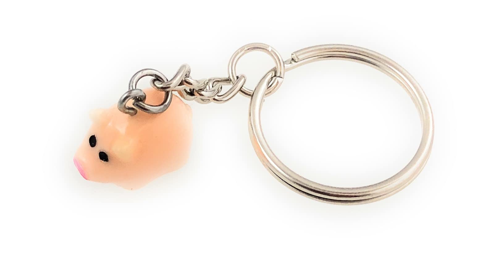 Resin Pig Charm Keyring Key Ring with Silver Tone Keychain