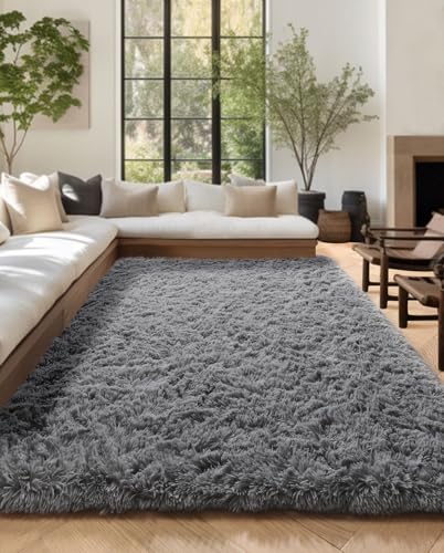 PAGISOFE Grey Washable Area Rugs for Living Room Bedroom Rug 5x8 Rug Soft Plush Fluffy Rug for Dorm Room Classroom Home Office Nursery Thick Indoor Carpet Fuzzy Modern Farmhouse Rug Kids Playroom Rug