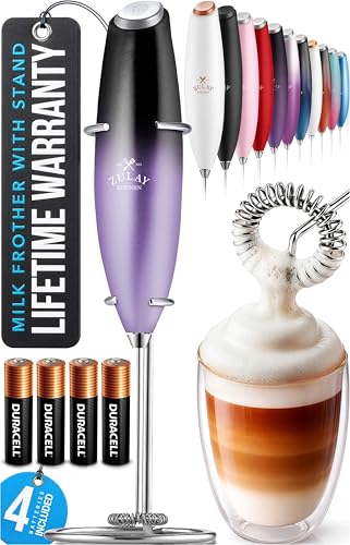 Image of Zulay Kitchen Powerful Milk Frother Wand With Duracell Batteries - Ultra Fast Handheld Drink Mixer - Electric Whisk Foam Maker for Coffee, Lattes, Cappuccino & Matcha - Z1 Motor - Galaxy