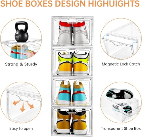 Image of INSTY 12 Pack Large Shoe Storage Box, Clear Shoe Storage Organizer with Magnetic Door, Stackable,Shoe Containers For Display Sneakers, Easy Assembly, Fit up to US Size 12, Clear