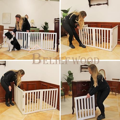 Image of Modern Freestanding Foldable Pet Gate | Kids & Pets Safety Gate Partition | with a Pair of Support Feet Indoor Foldable Dog Fence for Stairs, Hallways or Doorways (3 Panel) (3 Panel)