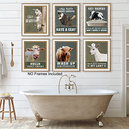 Damei Shengsheng Set Of 6 Farm Bathroom Decor Prints, Funny Bathroom Wall Art Posters, Animals Donkey Poster Goat Cow Bathroom Decor 8X10 In #TOP2