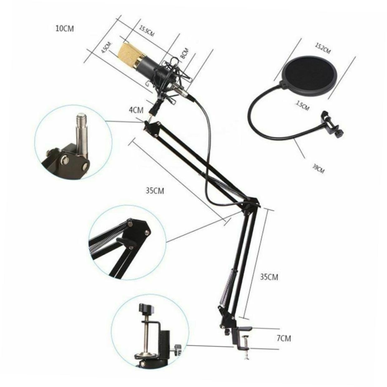 INOOMP Kondensatormikrofon Bm Studio und Live-auftritte mit Metallhalterung Handystativ Filter und Integriertem Windschutz für Gesang und Instrumente