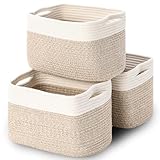 HOMHOLDON Shelf Baskets,Storage Baskets for Organizing,Cotton Rope Woven Baskets for Storage,3Pack 15'x10'x9' Cube Storage Bins,Towel Baskets,Toys Baskets Laundry Baskets(White/Brown)