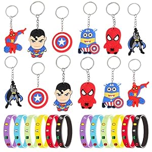 Newtic 24PCS Super-héros Party Supplies, Super-héros anniversaire cadeau, Inclure 12 Bracelet, 12pcs Porte-clé…