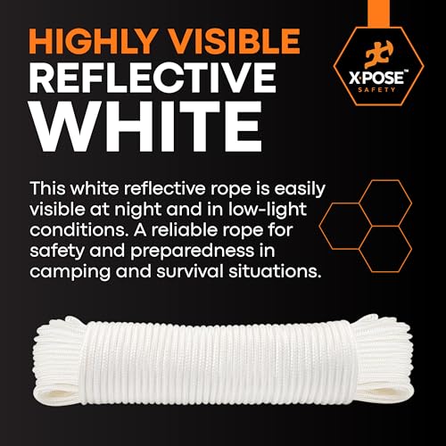 Xpose Safety 1/8" Reflective Nylon Cord Rope – 100 ft White Guyline, Braided Tent Line for Camping, Tarps, Tie Downs, Outdoor Use & Cordage - image 5