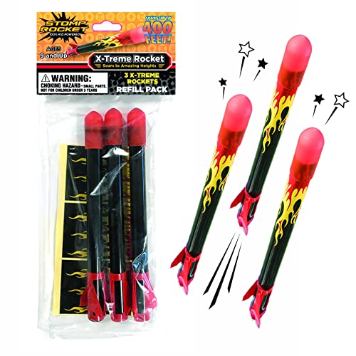 Stomp Rocket X-Treme Rocket Refill Pack, 3 Rockets for Rocket Launcher - - Regalo de Juguete de Cohete al Aire Libre para niños y niñas - A Partir de 9 años - Compatible Solo con X-Treme Rockets