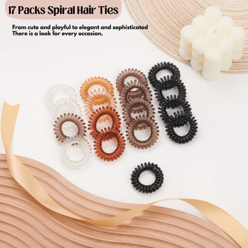 Muior 17 Pack Spiral Hair Ties - Traceless Coil Hair Ties For Women And Girls - No Crease Elastic Hair Coils And Phone Cord Hair Scrunchies - Vibrant Colors And Fun Accessories For Ponytails And Updos #TOP3