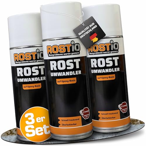 Rostio Rostumwandler Spray 3x 400 ml – Rostkonverter & Korrosionsschutz – farblos – überlackierbar nach ca. 120 Min – Epoxidharz-Basis – temperaturbeständig bis 180 °C