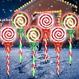 6 PCS Christmas Pathway Lights Outdoor Decorations, 28 Inch Lollipop Walkway Stake 8 Lighting Modes Flickering Candy Marker Waterproof Outside Christmas Decor for Garden Yard Lawn (Red Green)