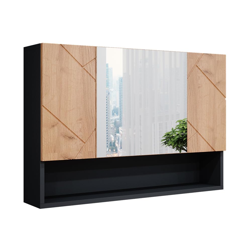 Vicco Badspiegelschrank Irma, Badezimmerspiegel, Anthrazit/Eiche, 80 x 55 cm