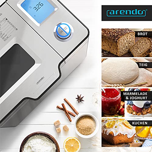 Arendo - Brotbackautomat inkl. automatisches Zutatenfach - Brotbackmaschine - 25 Programme - glutenfreies Backen – Joghurtfunktion - 1 kg Kapazität - Direktantrieb - Antihaftbeschichtung - BPA-frei – Bild 8