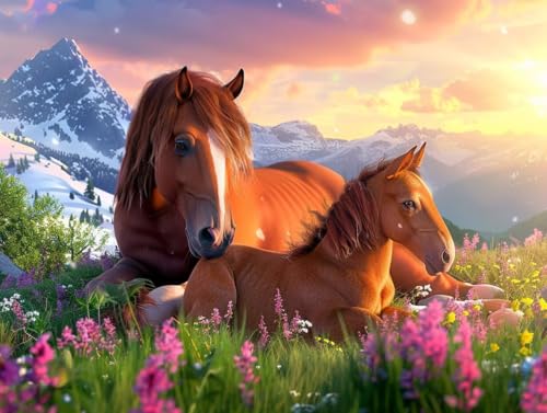Diamond painting 5D chevaux kit point de croix diamant haut relief