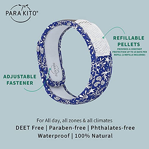 PARA'KITO Mosquito Insect & Bug Protection Wristband - Mosquito Stickers & Bug Spray Alternative - Summer Essentials, Beach Accessories, Hiking & Camping Essentials - Natural Essential Oils (Reef)