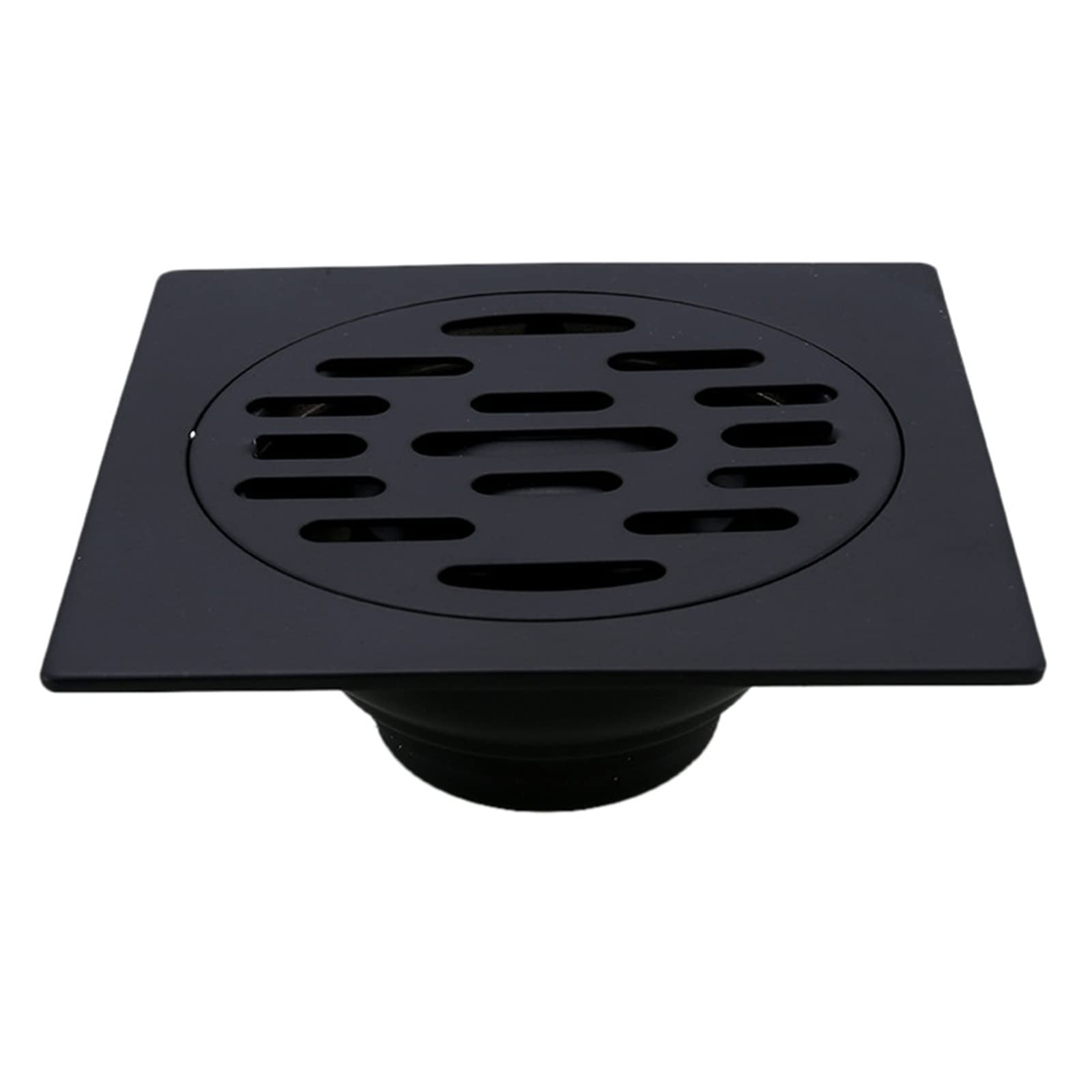 Amaae Black Square Shower Drain Bathroom Round Cover Hair Strainer Stainless Steel Floor Drain Trap Waste Grate 10Cm/4In