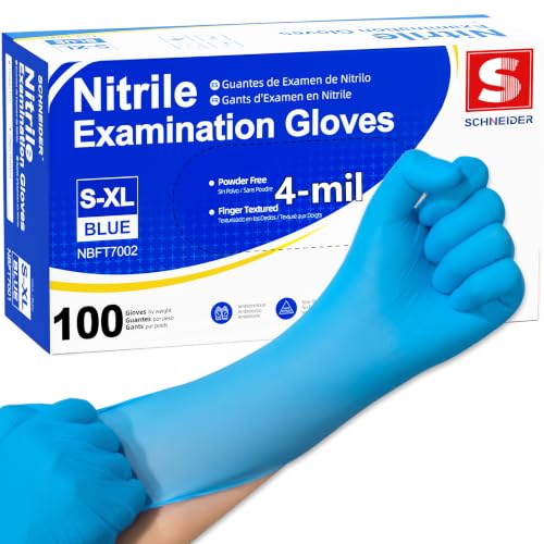 Schneider Mdeical Nitrile Exam Gloves, 4 mil, Powder-Free, L...