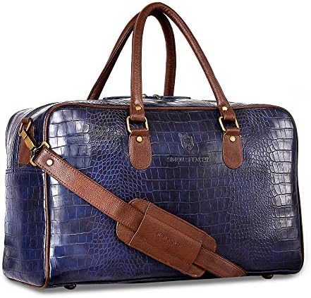 Simon Spencer Navy Blue Handmade Faux Leather Estilo Alligator Duffel Bag