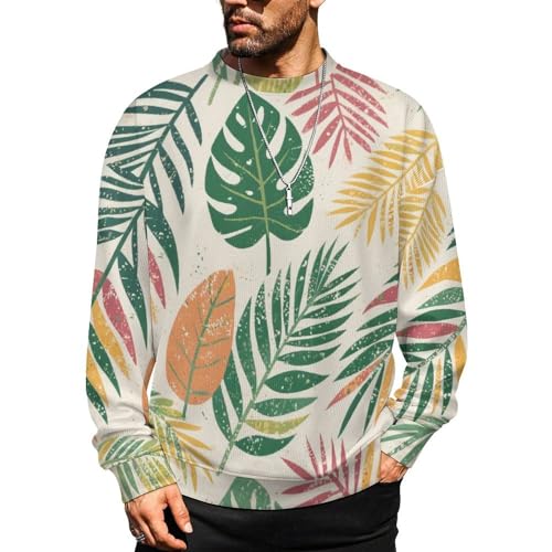 MoBlinko Sweaters for Men Summer Palm Leaves Mens Crewneck Sweater M Long Sleeve Lightweight Pullover
