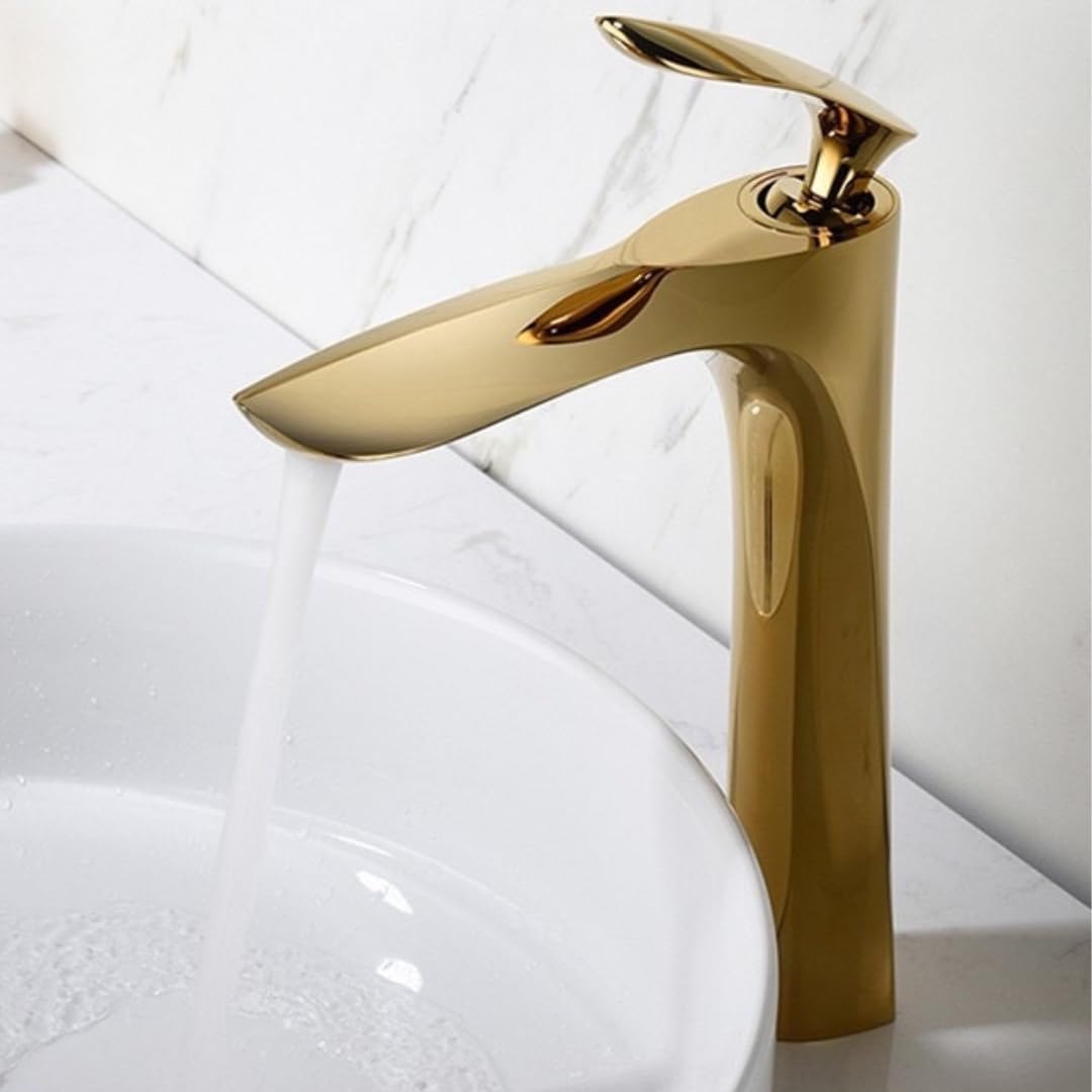 FLOWLET Wash Basin Taps | tap for wash Basin | Single Lever Pillar tap for wash Basin | Stainless Steel Hot & Cold Single Lever Faucet - 12 Inch Height (Gold) (B0DG2YFTQR) Amazon Price History, Amazon Price Tracker