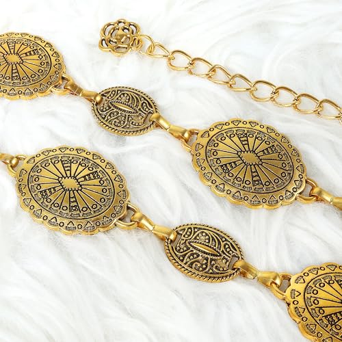 LOTOFUN Gold Chain Western Belts: Metal Cowgirl Chain Belts for Women - Concho Country Belt for Concert Outfit4
