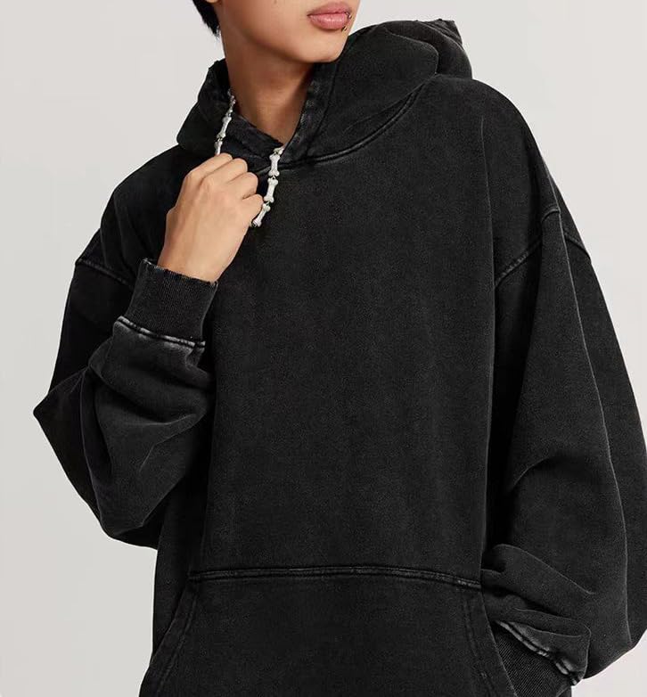 Men's Solid Y2K Hoodies Oversize Acid Wash Vintage Hoodie Baggy Casual Pullover Streetwear Sweatshirt2