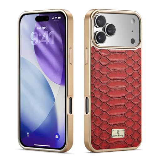 Coque iPhone 17 Pro Max en cuir véritable rouge luxe