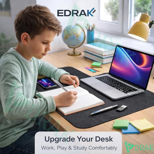Image of Large Desk Mat 60x40 cm | Waterproof PU Rubber Base Mouse Pad | Non-Slip Office Desk Protector | Laptop, Keyboard & Mouse Pad | Smooth Surface Work Mat for Home & Office | Black