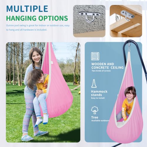 Image of OUTREE Kids Pod Swing Seat, Cotton Child Hammock Swing Chair,Sensory Swing for Indoor and Outdoor Use, Pink