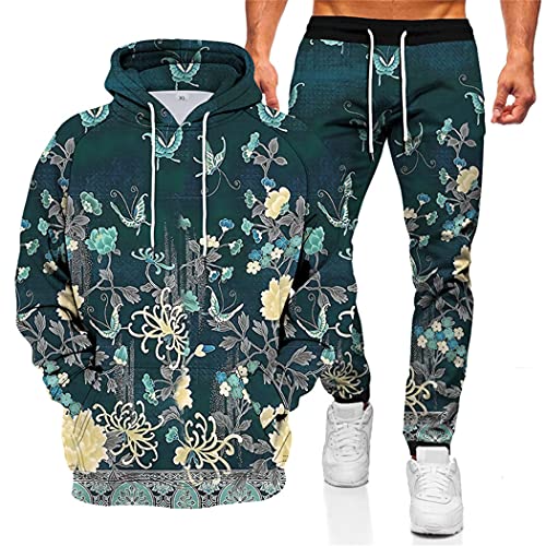 Ensemble sweat à capuche et pantalon 3D imprimé floral décontracté unisexe Lmst5166 S