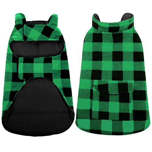 Asenku Dog Winter Coat, Dog Jacket Plaid Reversible Dog Vest Waterproof Cold Weather Dog Clothes Pet Apparel For Small Medium Large Dogs (S, Green) #TOP4