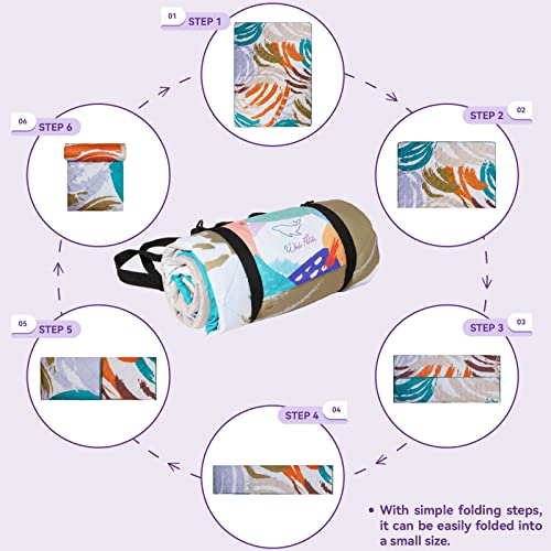 Whale Flotilla Extra Large Outdoor Picnic Blanket (60”x80”), Waterproof Durable Beach Blanket, Foldable Handy Mat Tote Spring Summer Great for Camping and Park, Purple - Thumbnail 6