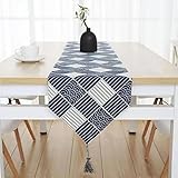 Linen Table Runners 72 inches long Navy Blue, Asian Decor, Coffee Table Runner, Japanese Plaid Style
