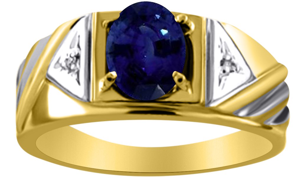 Anillo de plata de ley o chapado en oro amarillo con zafiro y diamante para hombre