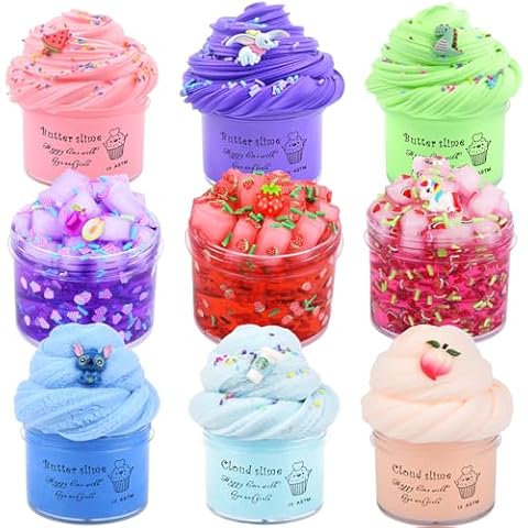 9 Pack Slime Kit, with 3 Jelly Cube Crunchy Slime and 3 Cloud Slime and 3 Butter Slime, Soft Stretchy Clear Crunchy Slime, for Stress Relief Toy Girls Boys, Birthday Gift, Kids Party Favors Cover