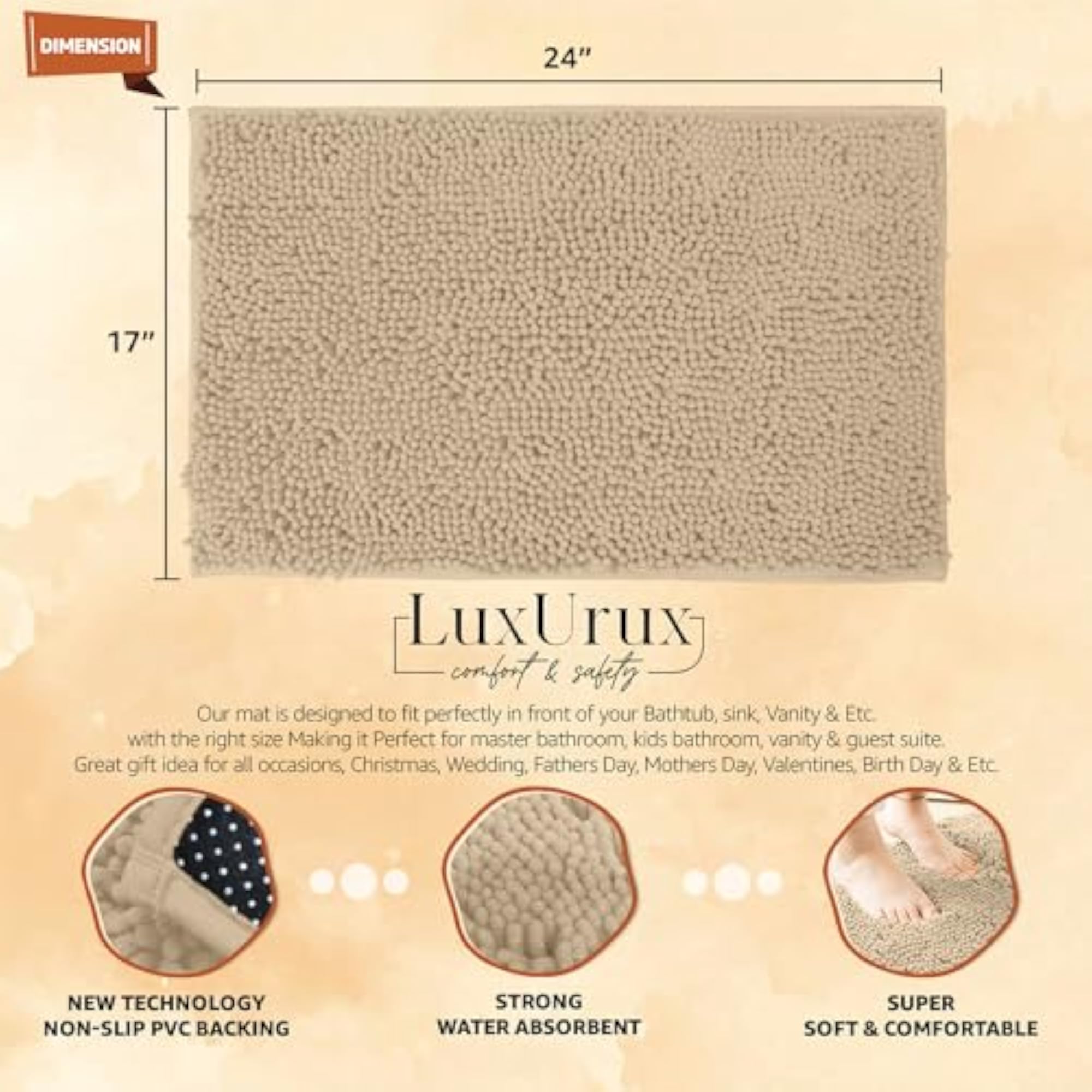 Extra-Soft Plush Bath Shower Bathroom Rug