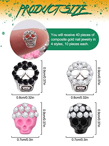 3D Skull Nail Art Charms Ebanku 40 Pcs Alloy Nail Art Rhinestones Vintage Punk Nail Art Decorations Colorful Nail Jewelry For Girls Women Nail Art Diy #TOP1