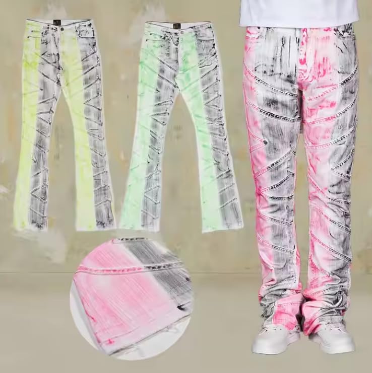 Men's Loose Mid-Thigh Denim Pants with Tie-dye and Patchwork Color Design, Hip-hop Streetwear Men's Jeans4