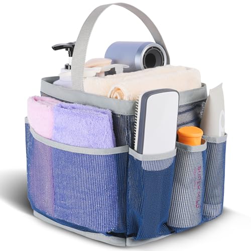 Image of EUDELE Mesh Shower Caddy Portable for College Dorm Room Essentials,Portable Shower Caddy Dorm with 9-Pocket Large Capacity, Shower Bag for Beach, Swimming, Gym, Travel essentials, Navy Blue-Grey