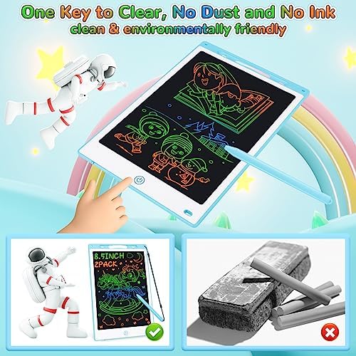 Tesmien 2 Pack LCD Writing Tablet for Kids, 8.5 inch Colorful Doodle Board Drawing Scribbler Pads Learning Toys 3 4 5 6 7 Girls Boys, Free Cartoon Stickers (Blue+Blue) (AU130034DD)