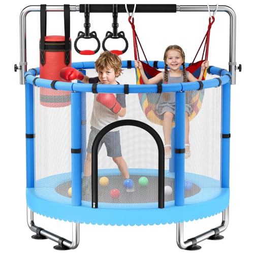 Mom selected Toddler Trampoline,55' Trampoline for Kids with Enclosure,440lbs Capacity Toddler Trampoline Outdoor & Indoor with Adjustable Gymnastics Bar & Toys,Gift for Boys & Girls