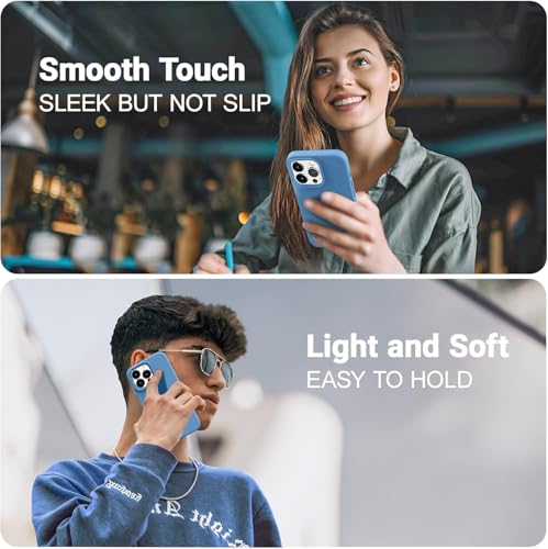 Image of LOXXO Microfiber Candy Case Compatible for iPhone 13 Pro Max Shockproof Slim Back Cover Liquid Silicone Case - Azure Blue