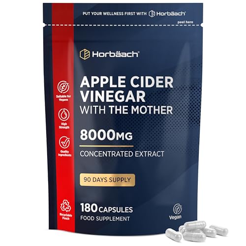 Apple Cider Vinegar Capsules with Mother 8000mg | 3-Month Supply | High Strength ACV | 180 Vegan Capsules (Not Tablets) | by Horbaach